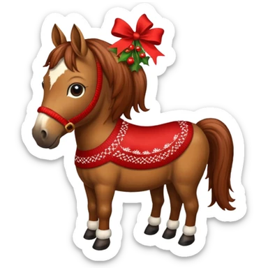 Xmas horse with red bows and a Christmas pudding jumper sticker