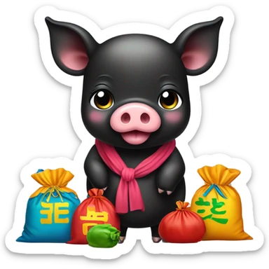 cute baby black pig having 4 bokjumeoni. sticker