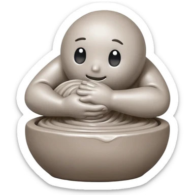 one hand hugging on the right side of a blob of clay on a silver pottery wheel sticker