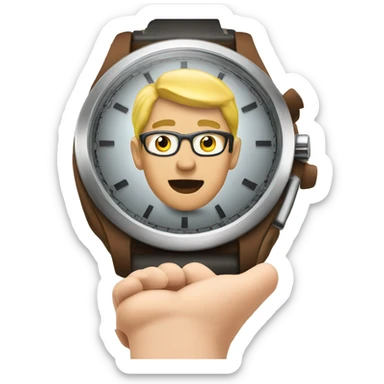 man looking at his wrist watch sticker