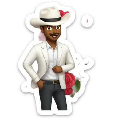 Hombre blanco dando rosas sticker