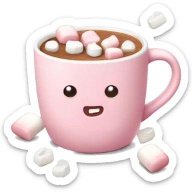 Light Pink mug of hot chocolate with marshmallows  sticker