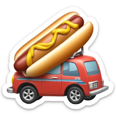 Hot dog in a car with skis sticker