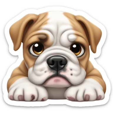 A English bulldog puppy with a a tear sticker