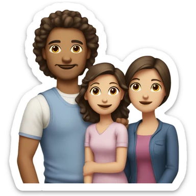 A family with one dad, one mom and one daughter with white skin, brown dark eyes and brown dark hair sticker