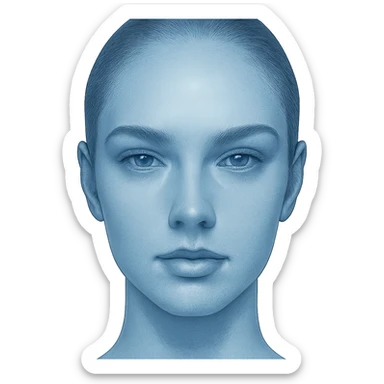 perfect face in blue color, realistic style, flawless skin, balanced features sticker