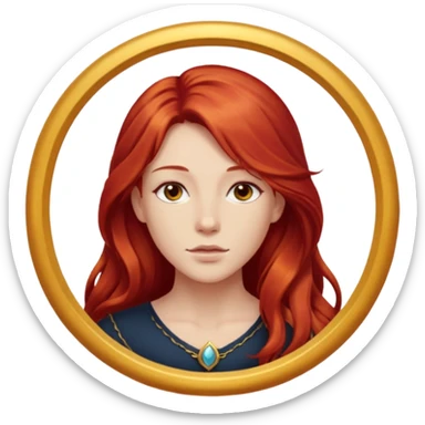 une personne joli, aved des cheveux long rouxde face dans un rond  sticker