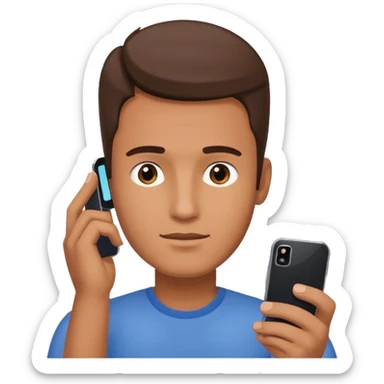 a guy holding a phone horizontally on his forehead like it was a card sticker