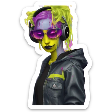 .Zombie_ Vaporwave black holographic oilslick zombie unicorn yellow caution tape holding a vinyl dj graffiti sticker