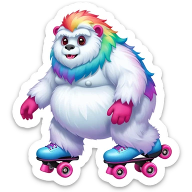 fat rainbow pink red yeti roller skating  sticker