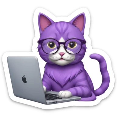 smart purple cat in glasses with laptop sticker