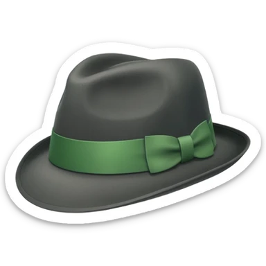 a fedora emoji with a green band, tilted to the left sticker