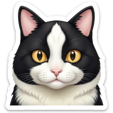 Female Tuxedo Cat with more white than black, similar to a cow sticker