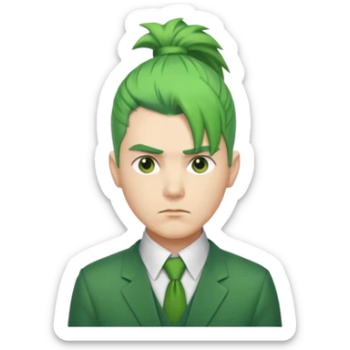 Man with Green Ponytail – green tied hair, calm serious face. sticker