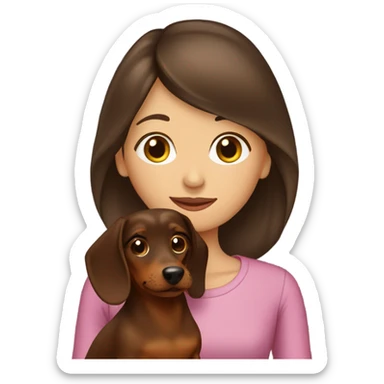 Brunette girl kissing brown dachshund sticker