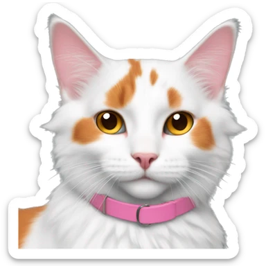 fluffy white and orange turkish van cat with pink collar sticker