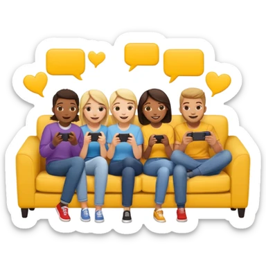 group of friends on couch playing a game couch should be deep yellow color sticker
