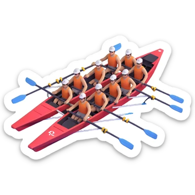 eight-person Olympic rowing boat with professional racing style, eight rowers included, detailed, top-down view sticker