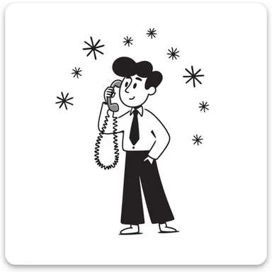 Business person with telephone and snowflakes around, representing a cold call sticker