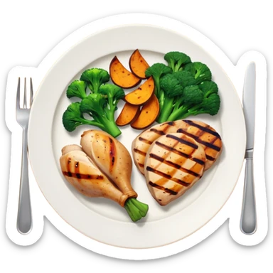 1 protein (chicken, fish)
 + 2 (or more) veggies
 + 1 starch (sweet potato or grain) sticker