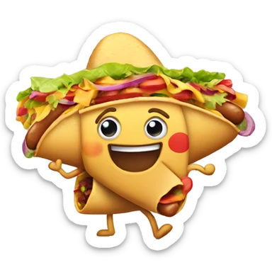 Happy mexican taco holding a hotdog dancing sticker