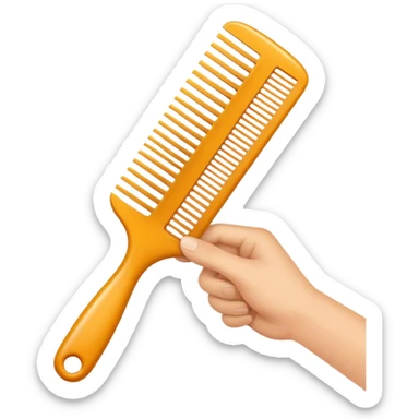 hand holding a comb with tidy hair, clean and friendly sticker