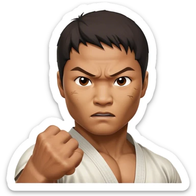​Cinematic Realistic Portrait of Tony Jaa, a close-up depiction capturing his intense, determined expression and finely detailed features, rendered with dramatic natural lighting that emphasizes his rugged athleticism and unmistakable martial arts presence, sticker