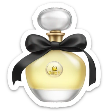 clear perfume with a black ribbon sticker
