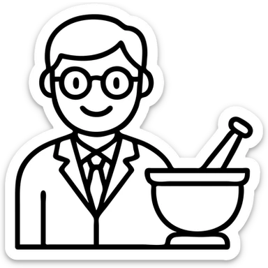 Add glasses to the simple pharmacist with mortar and pestle, no background. sticker