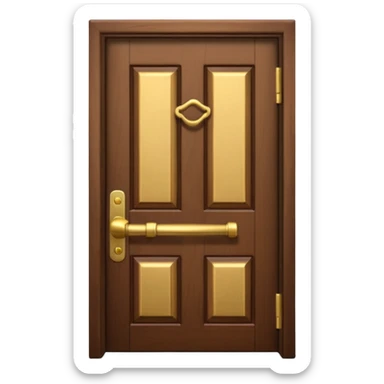 iOS-style 3D emoji: a simple closed wooden door with a shiny brass handle, door slightly shaking as if just knocked loudly, soft shadows; no text, no faces sticker