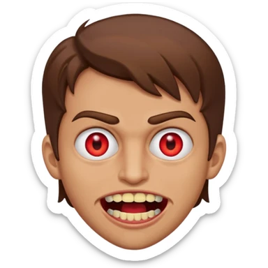 does evil things guy brown hair wide open mouth with red pupils but slightly yellow eyes and teeth sticker