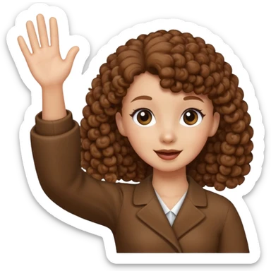 Brown poodle waving hand with pony tail girl sticker