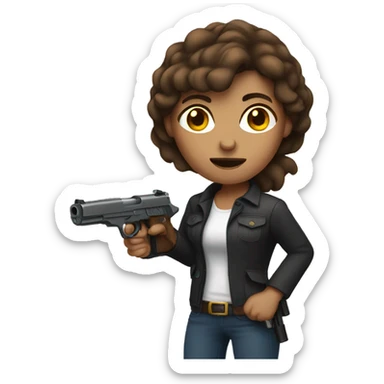 brown hair woman holding gun  sticker