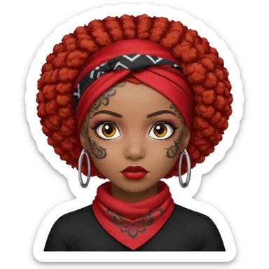 afro hair with red head bandana and lots of face tattoo black skin girl sticker