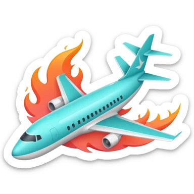 Minimalist flame combined with airplane outline icon, thin contour, monoline vector, premium travel promo emoji, aqua teal and light coral, transparent background, 512x512 sticker