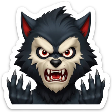 Create an emoji of Werewolf half bodied till waist sharp nails angry face black sticker