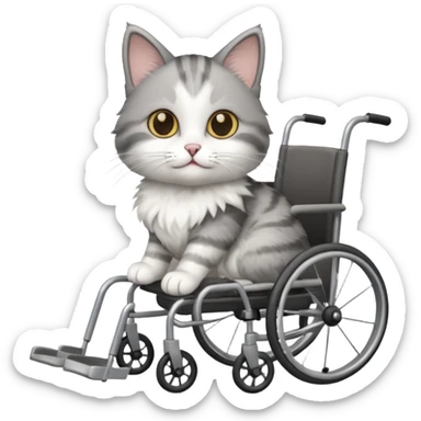 disabled grey and white small cat using a wheelchair made for cats sticker