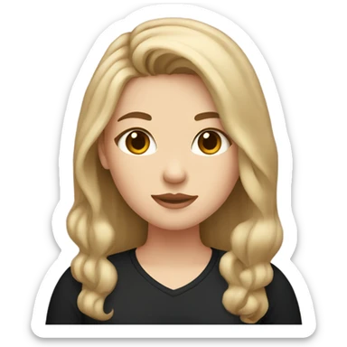 Chubby white girl with long brown hair and brown eyes wearing a black shirt sticker