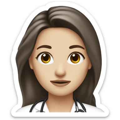Pretty brunette long hair doctor, fairest skin, black eye color sticker