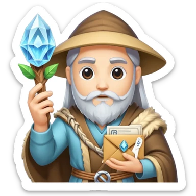 crystal druid character holding rune envelope sticker