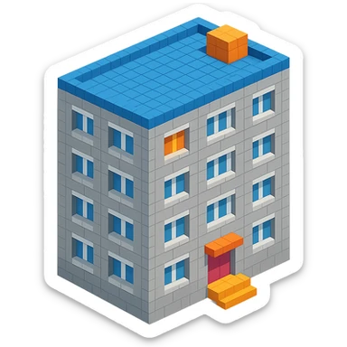 voxel style Russian panel apartment building, typical Soviet architecture, gray concrete, isometric view sticker