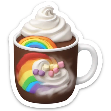 Hot chocolate with whipped cream and Rainbow Marshmallows on top sticker