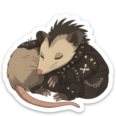 punk goth cyberpunk, a little baby possum taking a nap sticker