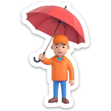 a man offering a closed umbrella for a handshake, playful sticker
