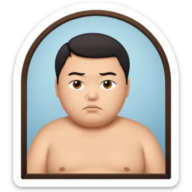 A young Asian guy has let his body go and is looking sadly in the mirror. sticker