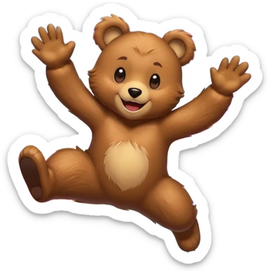 Full Beary jumping with joy, starry eyes, big grin, energetic pose, motion blur, colorful anime style sticker
