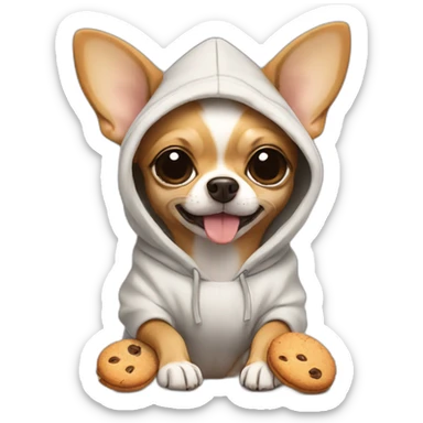 Chihuahua wearing a hoodie and eating a cookie sticker