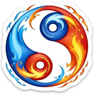 The fire and water emojis are in the form of the yin-yan symbol in front of a completely black background. sticker