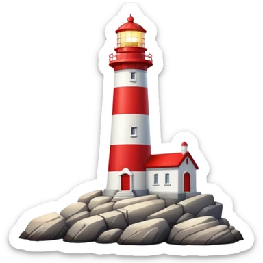 lighthouse emoji on a rocky shore, apple style sticker