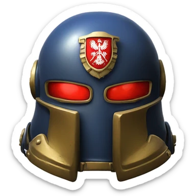 Space Marine helmet with red lenses, featuring the Russian coat of arms. sticker